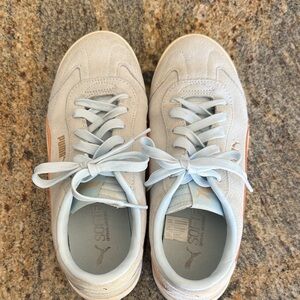 Puma Classic Suede Shoes in Soft Blue and Orange